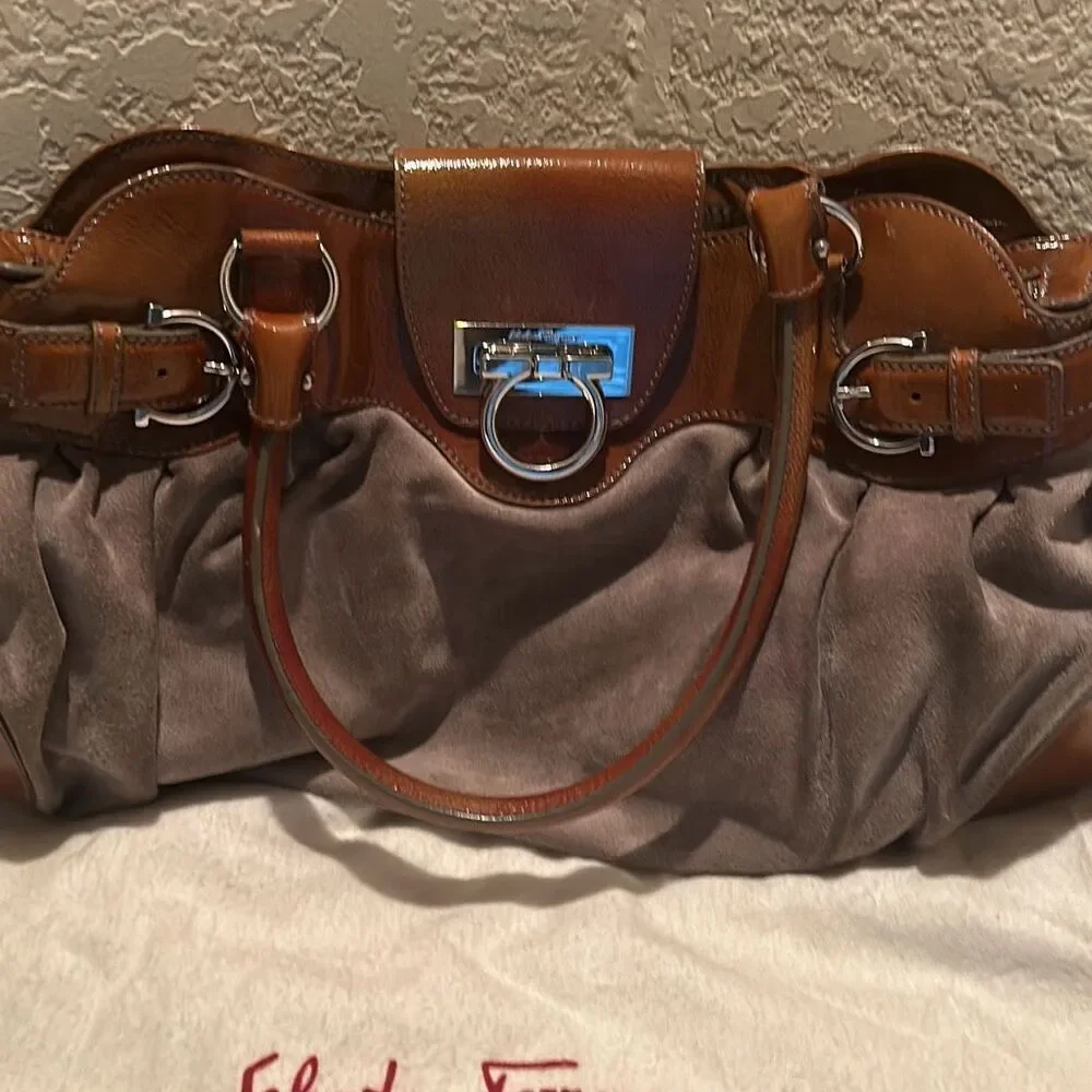 Vintage Salvatore Ferragamo Womens Marisa Colorblock Brown Leather Shoulder Bag - Picture 4 of 14